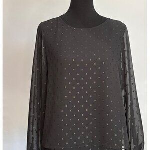 Apt. 9 Medium Black Sheer Polka Dot Blouse With Long Sleeves